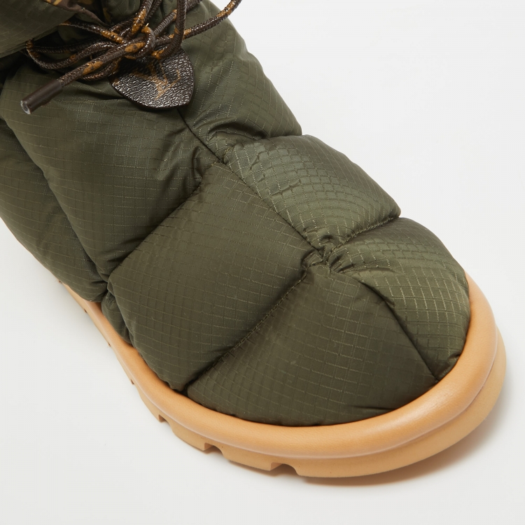 Pre Owned Louis Vuitton Green Nylon Pillow Comfort Ankle Boots Size 40