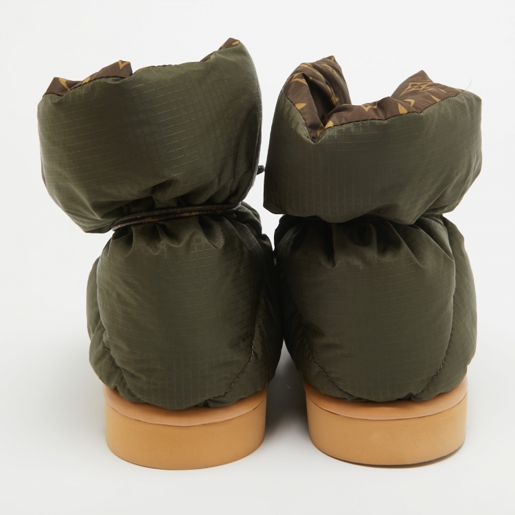 Pre Owned Louis Vuitton Green Nylon Pillow Comfort Ankle Boots Size 40
