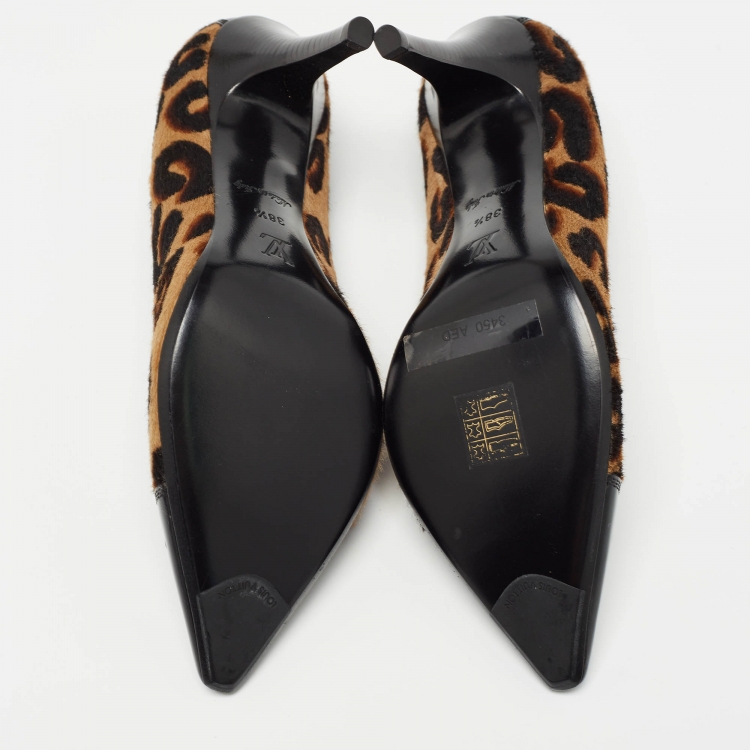 Pre Owned Louis Vuitton Tricolor Leopard Print Calf Hair and Leather Cap Toe Pumps Size 38.5