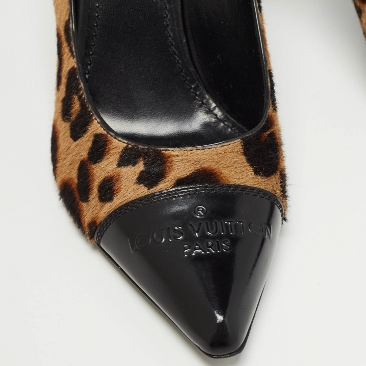 Pre Owned Louis Vuitton Tricolor Leopard Print Calf Hair and Leather Cap Toe Pumps Size 38.5