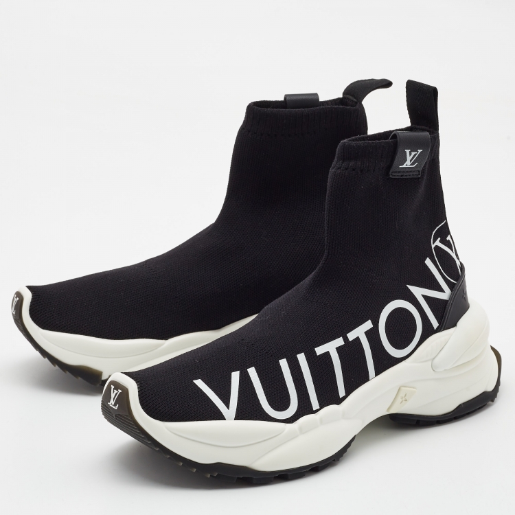 Pre Owned Louis Vuitton Black Knit Fabric High Top Sneakers Size 38