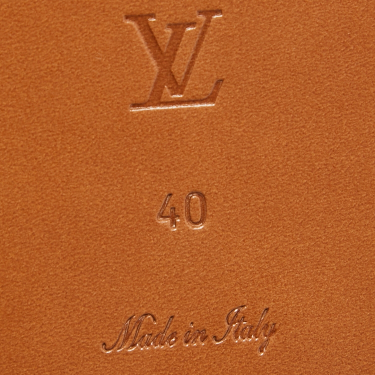 Pre Owned Louis Vuitton Brown Leather Lock It Flat Slides Size 40