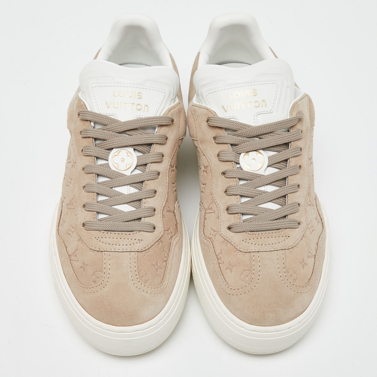 Pre Owned Louis Vuitton Beige Monogram Suede LV Groovy Platform Sneakers Size 39