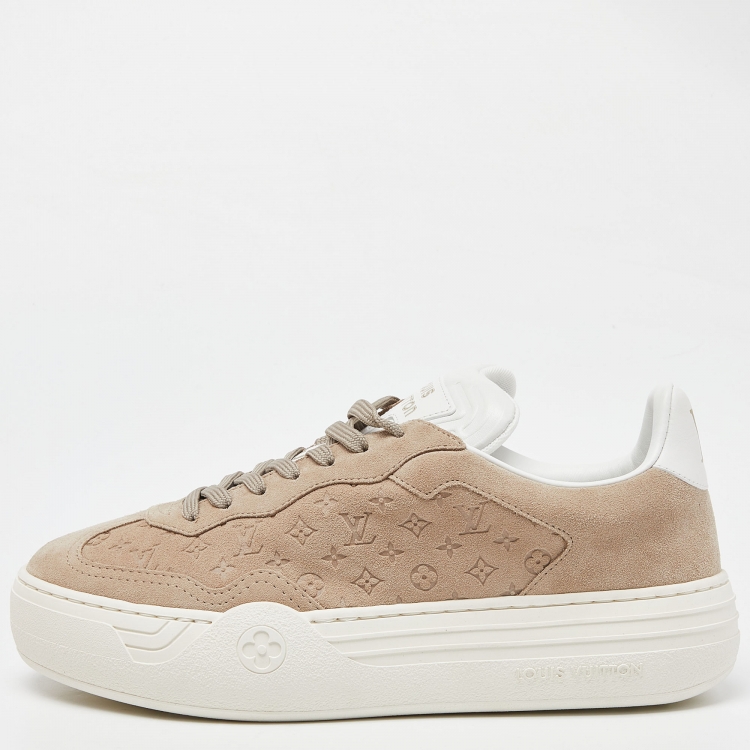 Pre Owned Louis Vuitton Beige Monogram Suede LV Groovy Platform Sneakers Size 39