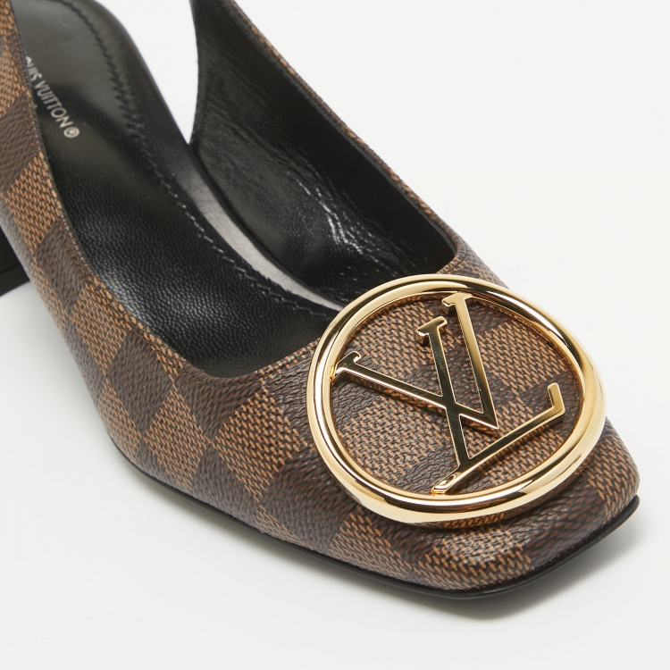 Pre Owned Louis Vuitton Brown Damier Canvas Madeleine Slingback Pumps Size 37.5