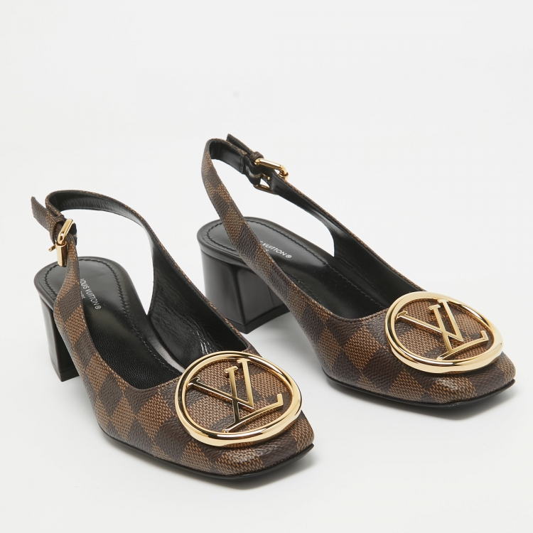 Pre Owned Louis Vuitton Brown Damier Canvas Madeleine Slingback Pumps Size 37.5