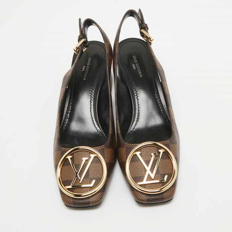 Pre Owned Louis Vuitton Brown Damier Canvas Madeleine Slingback Pumps Size 37.5