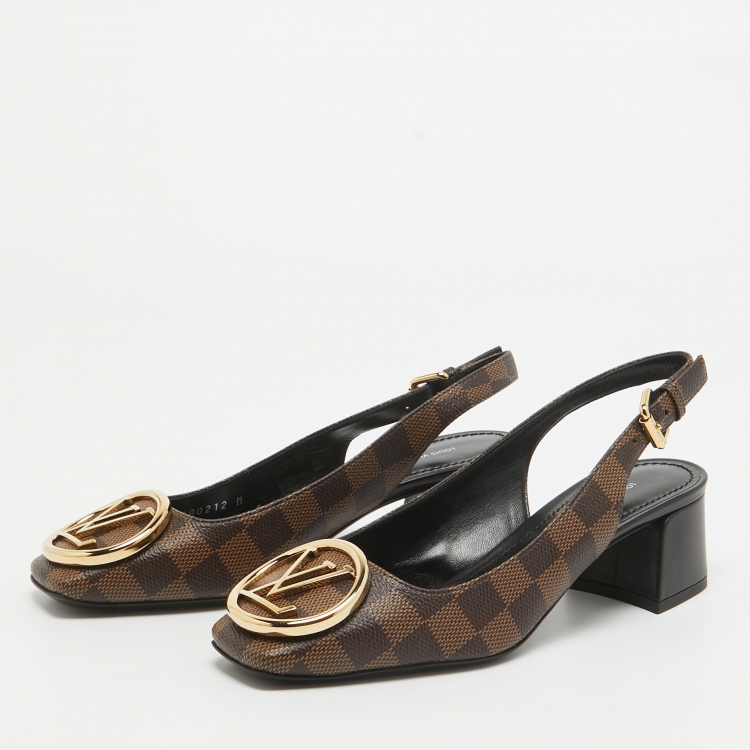 Pre Owned Louis Vuitton Brown Damier Canvas Madeleine Slingback Pumps Size 37.5