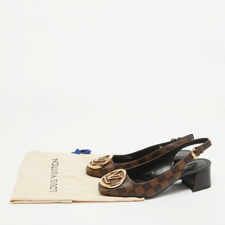 Pre Owned Louis Vuitton Brown Damier Canvas Madeleine Slingback Pumps Size 37.5