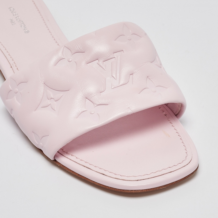 Pre Owned Louis Vuitton Pink Monogram Embossed Leather Revival Flat Slides Size 37