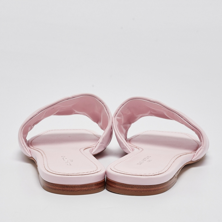 Pre Owned Louis Vuitton Pink Monogram Embossed Leather Revival Flat Slides Size 37