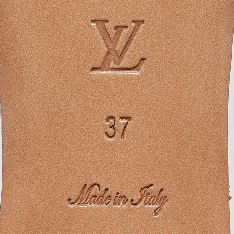 Pre Owned Louis Vuitton Pink Monogram Embossed Leather Revival Flat Slides Size 37