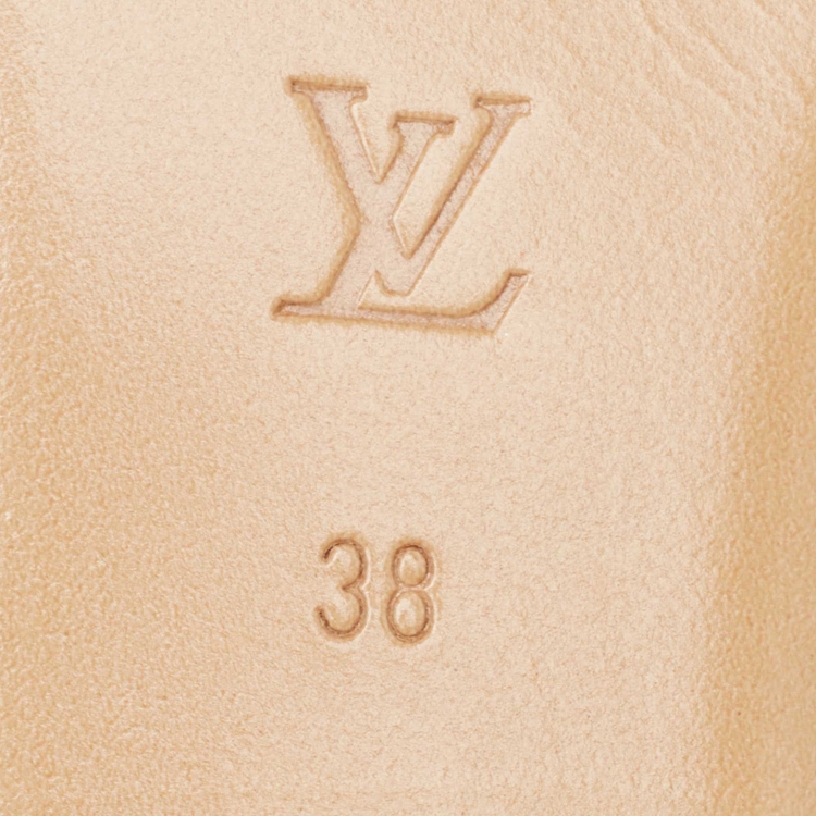 Pre Owned Louis Vuitton Gold Monogram Embossed Leather Revival Flat Slides Size 38