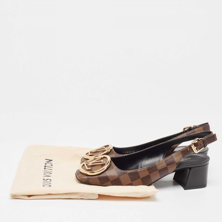 Pre Owned Louis Vuitton Brown Damier Canvas Madeleine Slingback Pumps Size 37.5 
