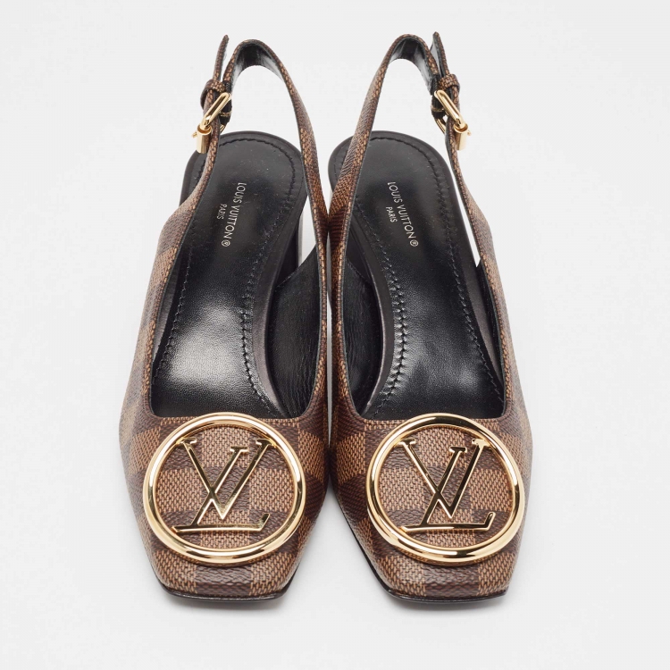 Pre Owned Louis Vuitton Brown Damier Canvas Madeleine Slingback Pumps Size 37.5 