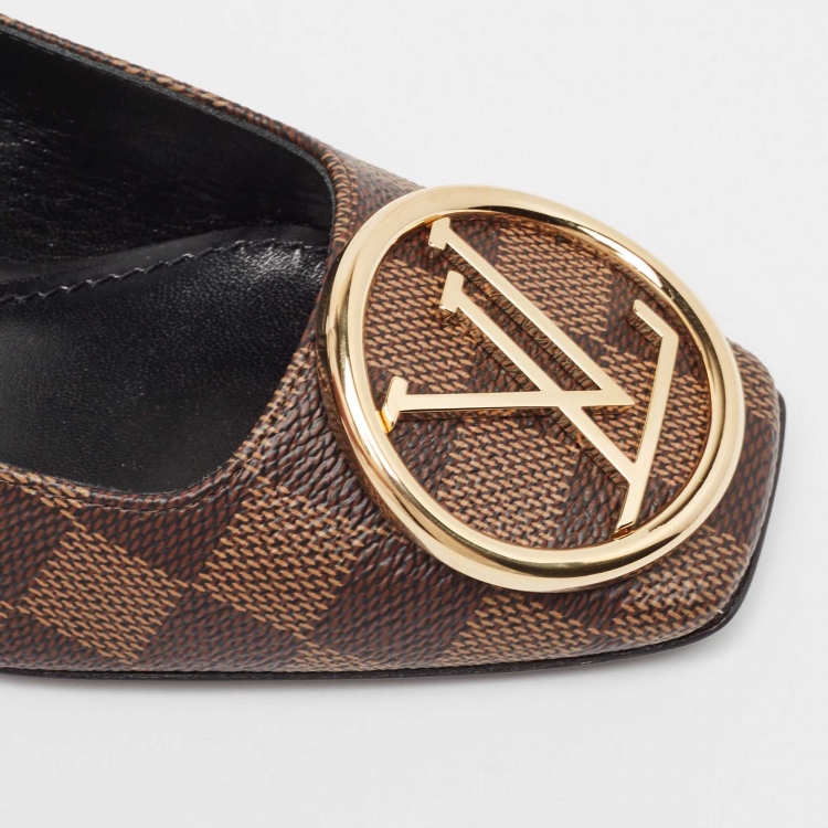 Pre Owned Louis Vuitton Brown Damier Canvas Madeleine Slingback Pumps Size 37.5 