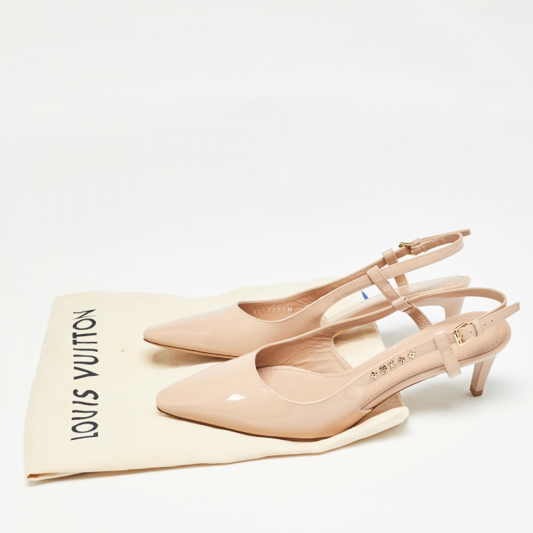 Pre Owned Louis Vuitton Pink Patent Leather Signature Slingback Pumps Size 38