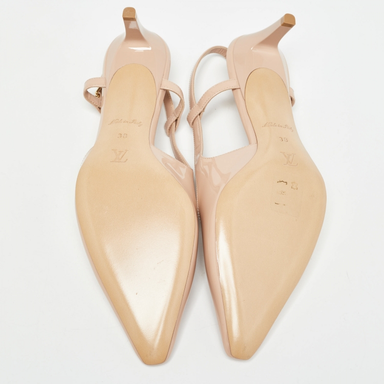 Pre Owned Louis Vuitton Pink Patent Leather Signature Slingback Pumps Size 38