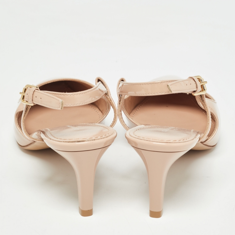Pre Owned Louis Vuitton Pink Patent Leather Signature Slingback Pumps Size 38