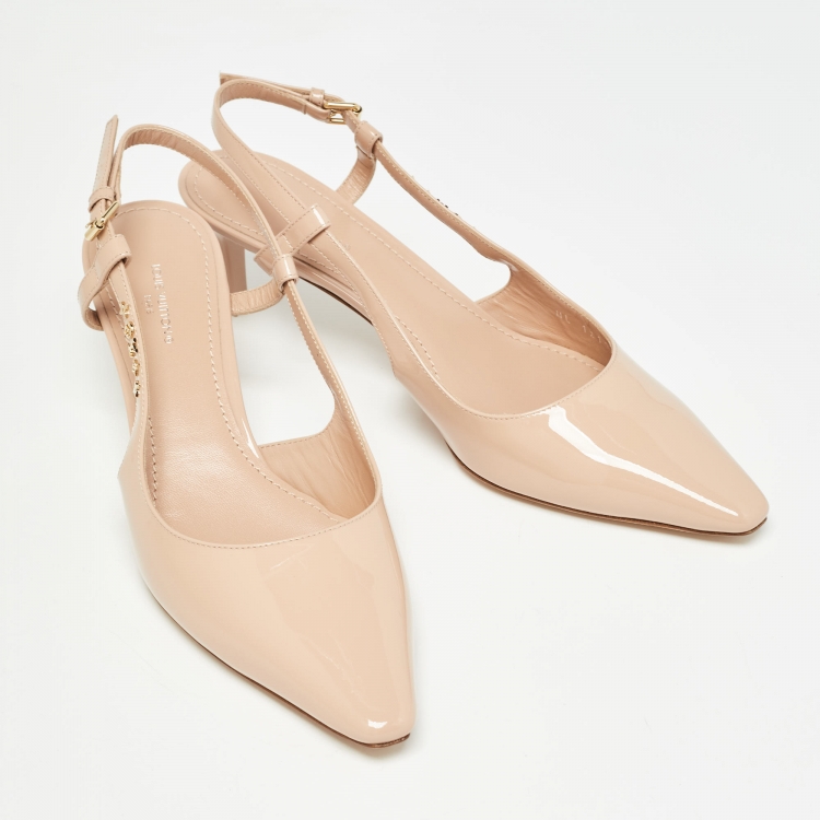 Pre Owned Louis Vuitton Pink Patent Leather Signature Slingback Pumps Size 38