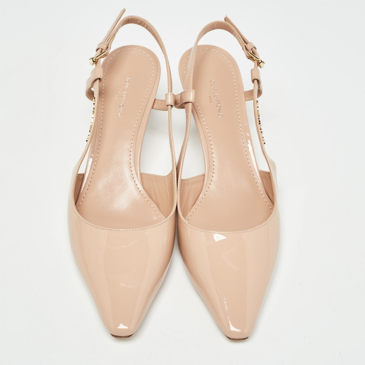Pre Owned Louis Vuitton Pink Patent Leather Signature Slingback Pumps Size 38