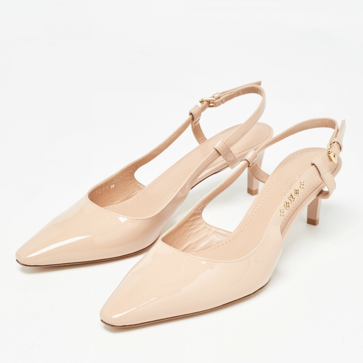 Pre Owned Louis Vuitton Pink Patent Leather Signature Slingback Pumps Size 38