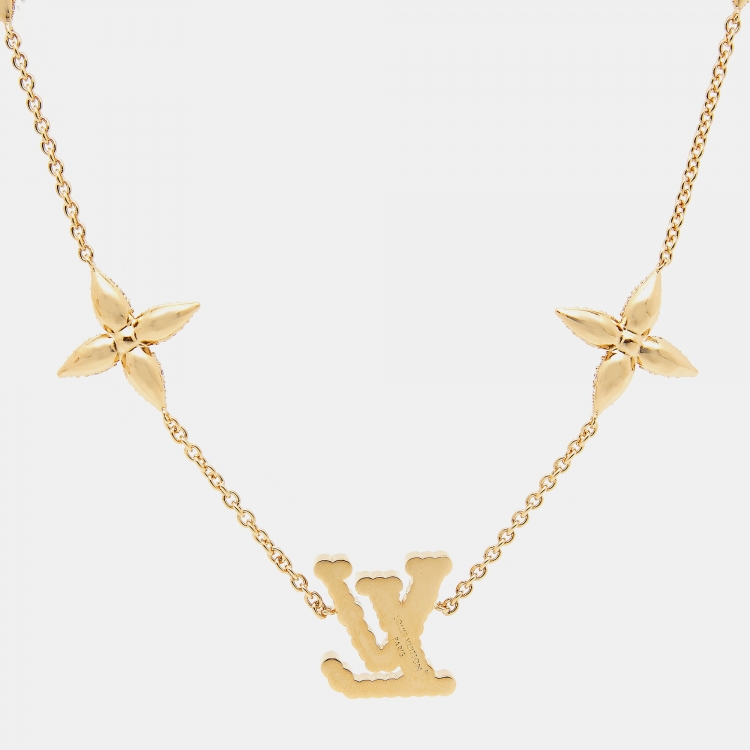 Pre Owned Louis Vuitton Tresor Crystals Gold Tone Necklace
