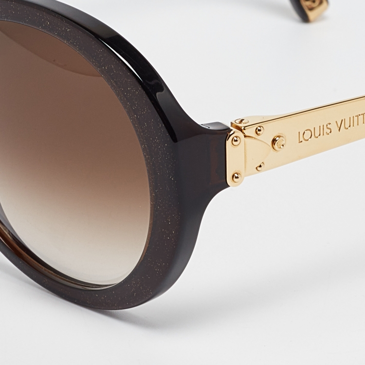 Pre Owned Louis Vuitton Brown/Gold Gradient Petit Soupcon Round Sunglasses