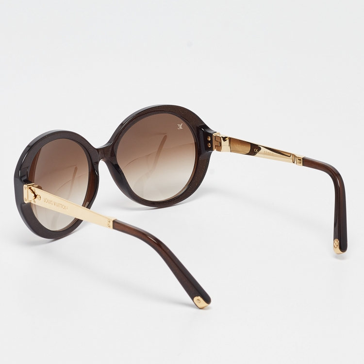 Pre Owned Louis Vuitton Brown/Gold Gradient Petit Soupcon Round Sunglasses
