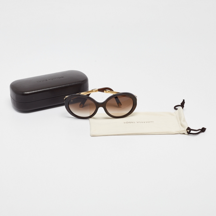 Pre Owned Louis Vuitton Brown/Gold Gradient Petit Soupcon Round Sunglasses