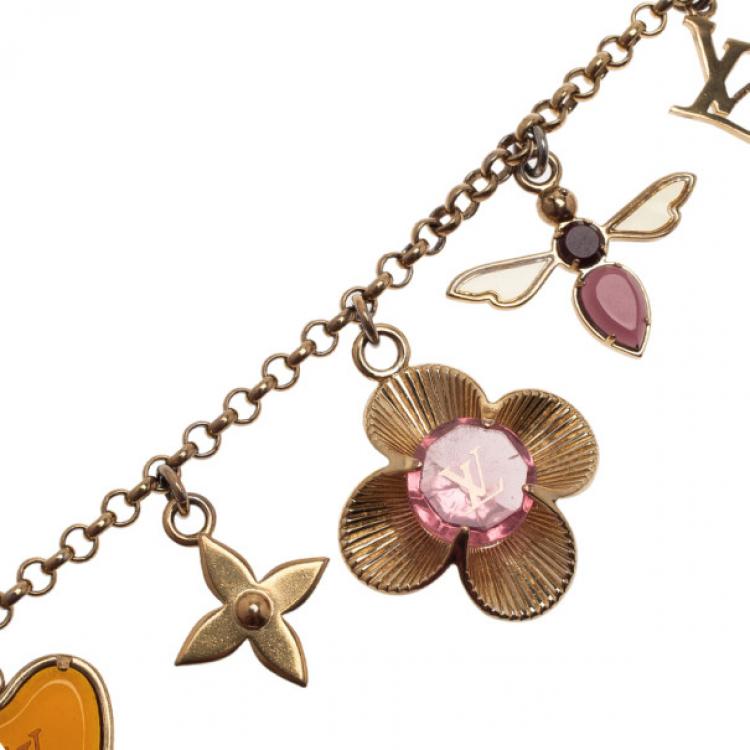 LOUIS VUITTON Monogram Flower, Heart Charm Women's Chain Bracelet Pink,Gold  USED