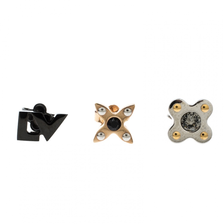 Louis Vuitton Love Letters Crystal Three Tone Gold Set of Three Stud Earrings Vuitton TLC