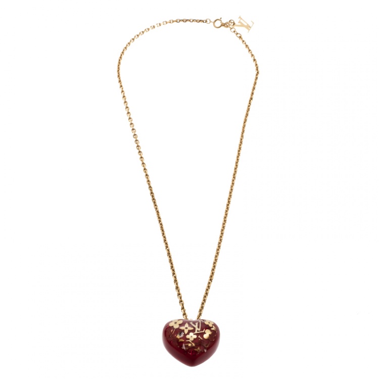 Louis Vuitton Louis Vuitton Red Heart Shaped Inclusion Pendant Gold