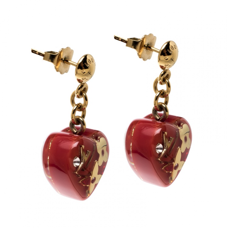 Louis Vuitton Pomme D'Amour Monogram Inclusion Heart Drop Earrings