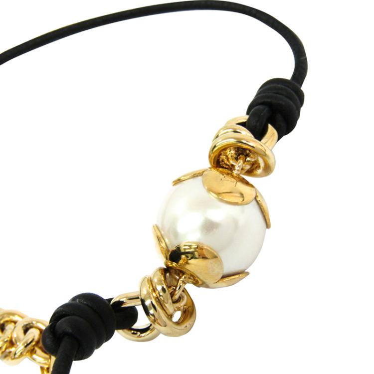 Louis Vuitton Knotty Pearls Leather and Gold Tone Choker Necklace Louis  Vuitton
