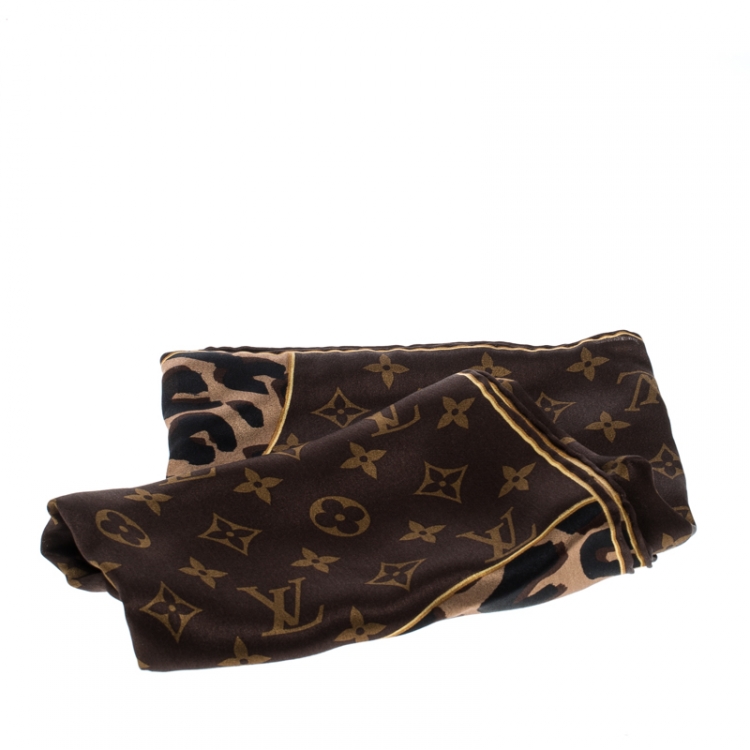 Louis Vuitton Silk Animal Print Scarf in Brown