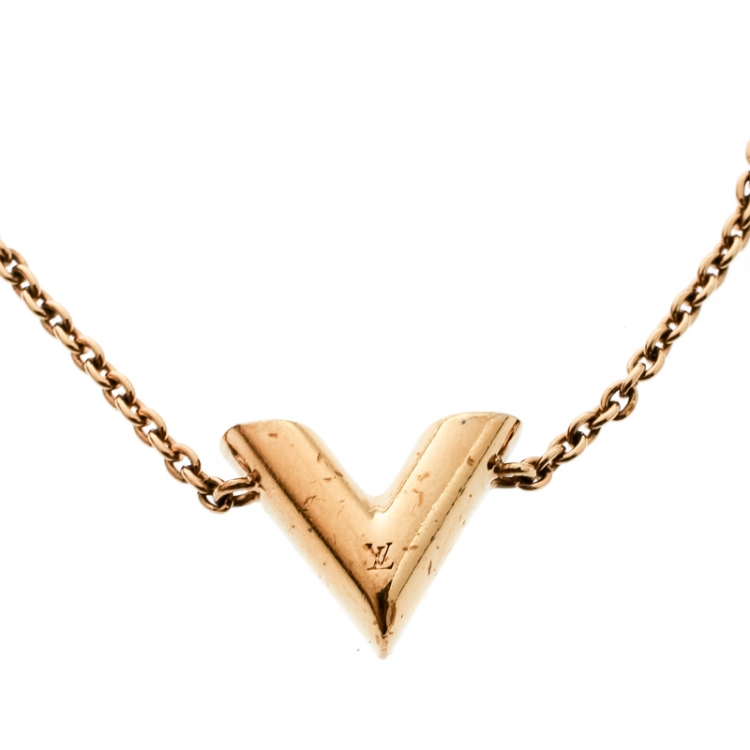 Louis Vuitton Gold Tone Essential V Necklace Louis Vuitton