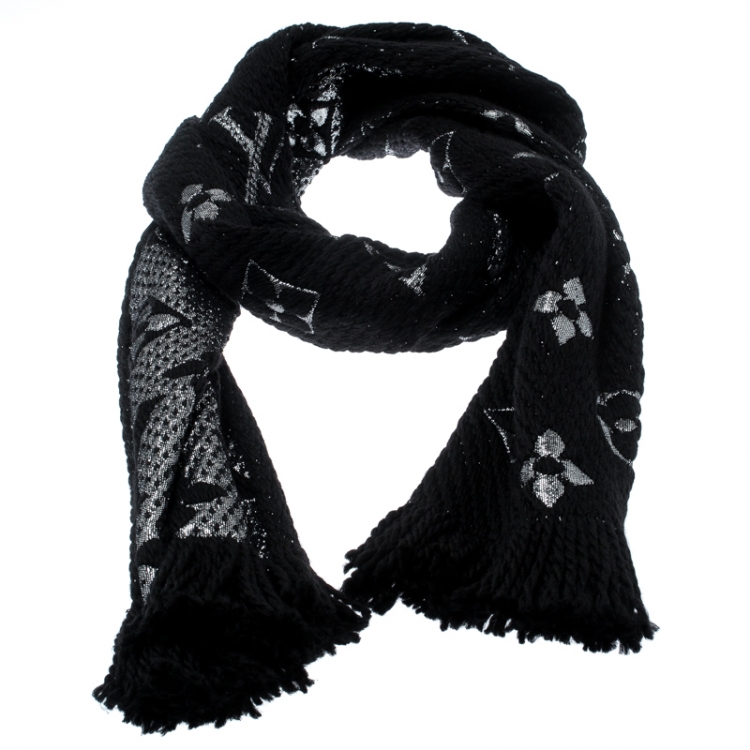 louis vuitton black and silver scarf