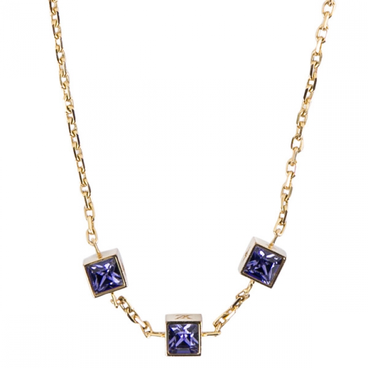 Louis Vuitton Gamble Crystal Silver Tone Station Necklace