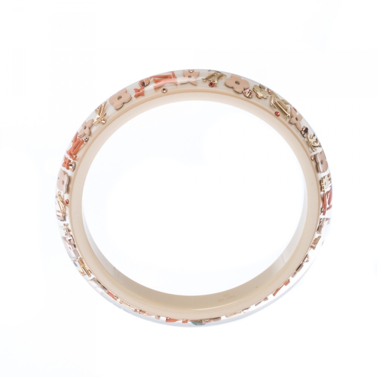 Pre Owned Louis Vuitton Blush Clear Resin Gold Tone Monogram Inclusion Bangle Bracelet