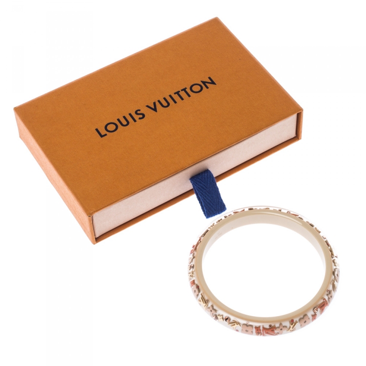 Pre Owned Louis Vuitton Blush Clear Resin Gold Tone Monogram Inclusion Bangle Bracelet