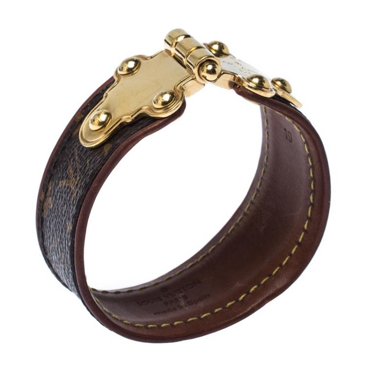 Louis Vuitton Brown Monogram Save It Cuff Bracelet Leather Cloth