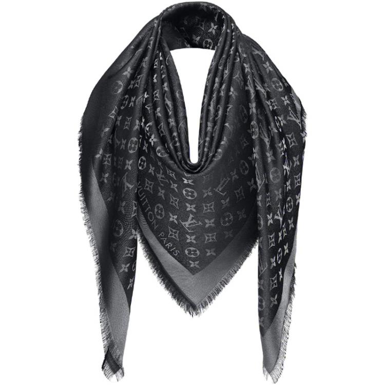 Auth Louis Vuitton Black With Gold Monogram Large Shawl/ Scarf 63% off  retail