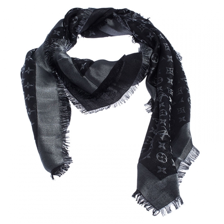 Louis Vuitton Black Metallic Wool Blend Monogram Shine Shawl Louis
