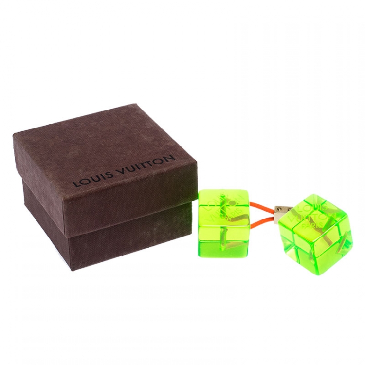 Pre Owned Louis Vuitton Green Neon Resin Cube Pony Tail Hairtie 