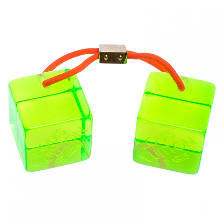 Pre Owned Louis Vuitton Green Neon Resin Cube Pony Tail Hairtie 
