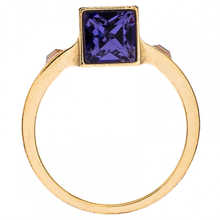 Pre Owned Louis Vuitton Gamble Crystal Gold Tone Ring 54