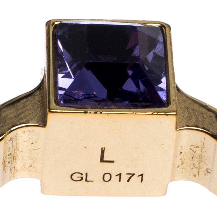 Pre Owned Louis Vuitton Gamble Crystal Gold Tone Ring 54