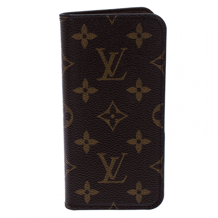 LOUIS VUITTON iPhone X Folio Monogram Canvas Phone Case Brown