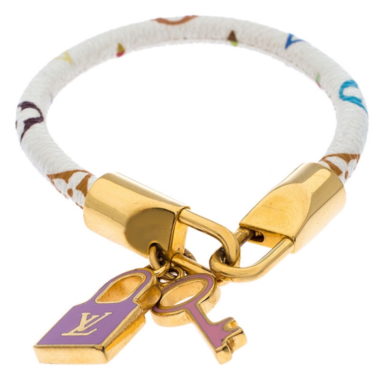 Louis Vuitton Monogram Multicolor Bracelet Luck It Gold Tone Metal White
